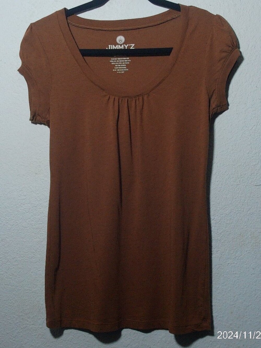 Jimmy'Z Brand Women's Brown Cotton Peasant short Sleeve Top Size: S